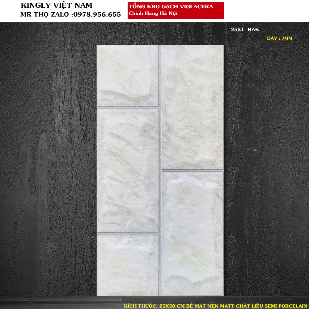 Gạch ốp tường giả đá 25x50 viglacera 2551 Loại 1